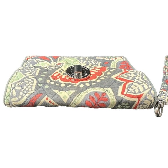 Vera Bradley Quilted Nomadic Gray Orange Green Floral Turn Lock Latch Wallet - Picture 4 of 11